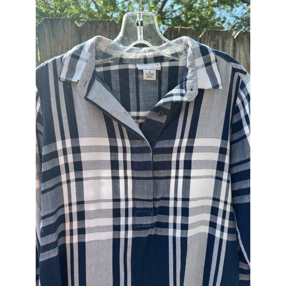 Liz Claiborne Navy & White Plaid Button-Up Blouse – Size Small - Picture 3 of 5